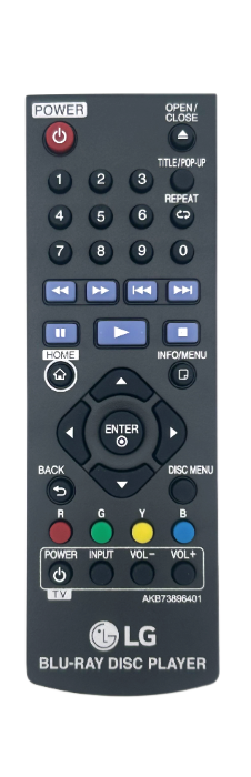 Front view of Blu-Ray DVD Remote control AKB73896401 AKB73896401